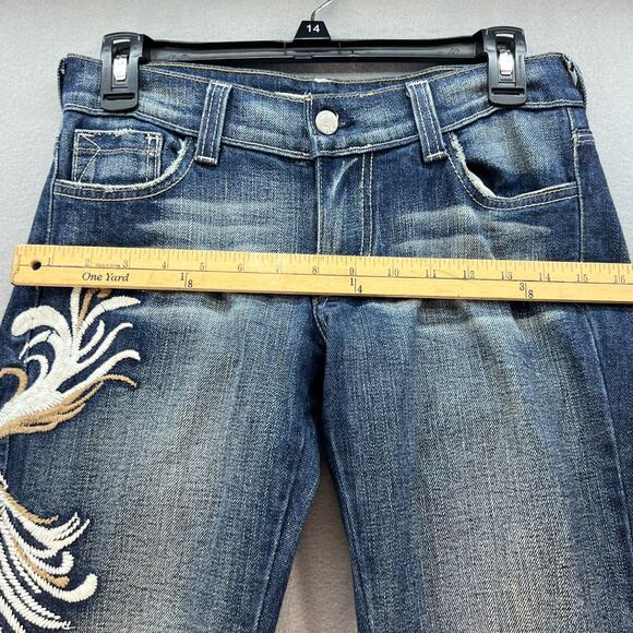 VTG KanCan Jeans Women's 5 Dark Blue Embroidered Hip Flare Preppy Normcore Rare - Picture 11 of 14